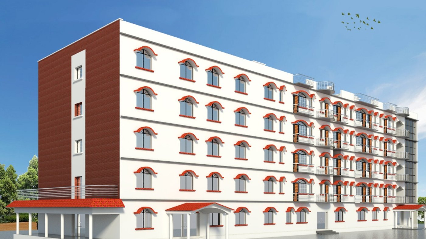 Eye hospital — angled view along the facade
