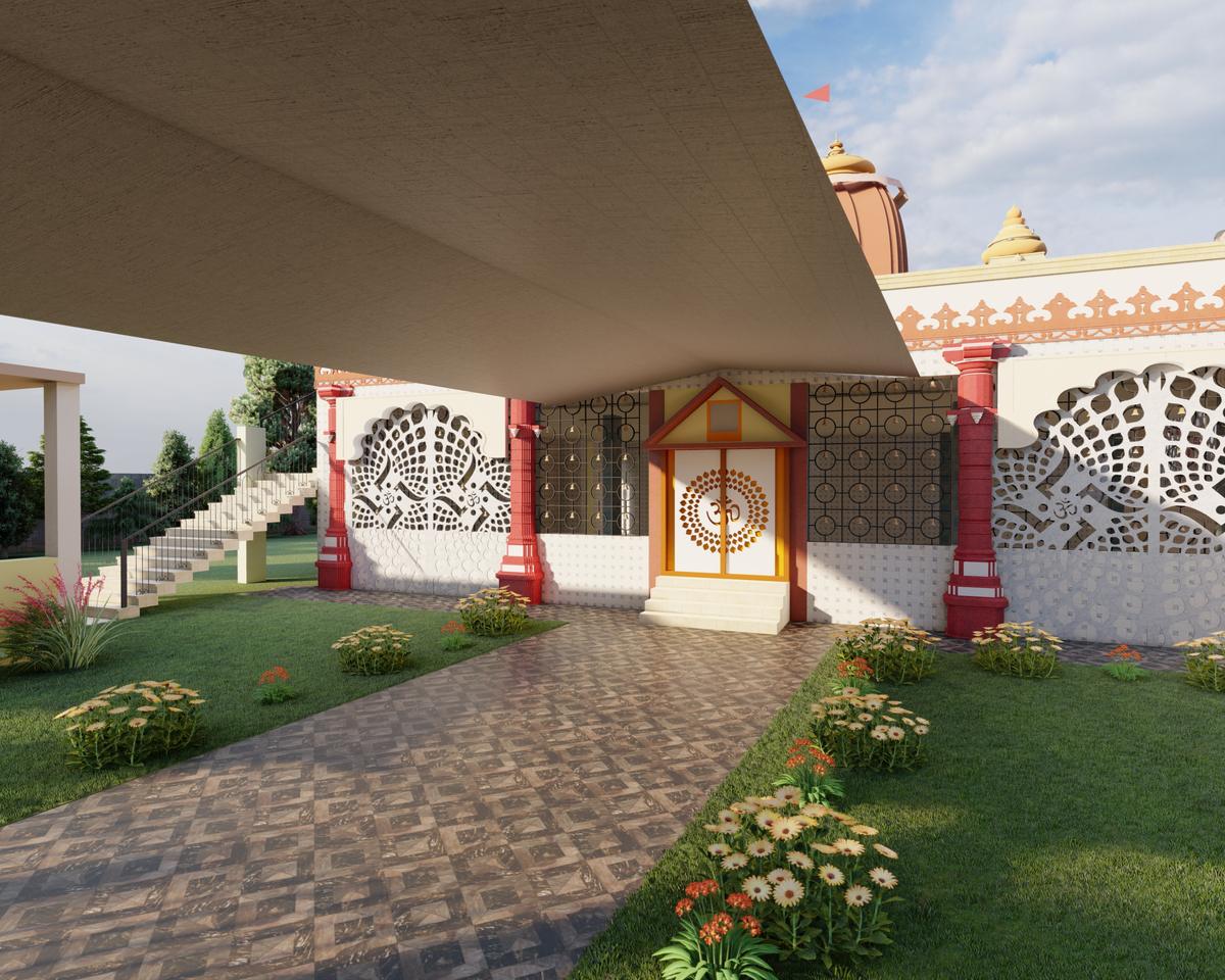 Shiv Mandir — entrance path and jali screen