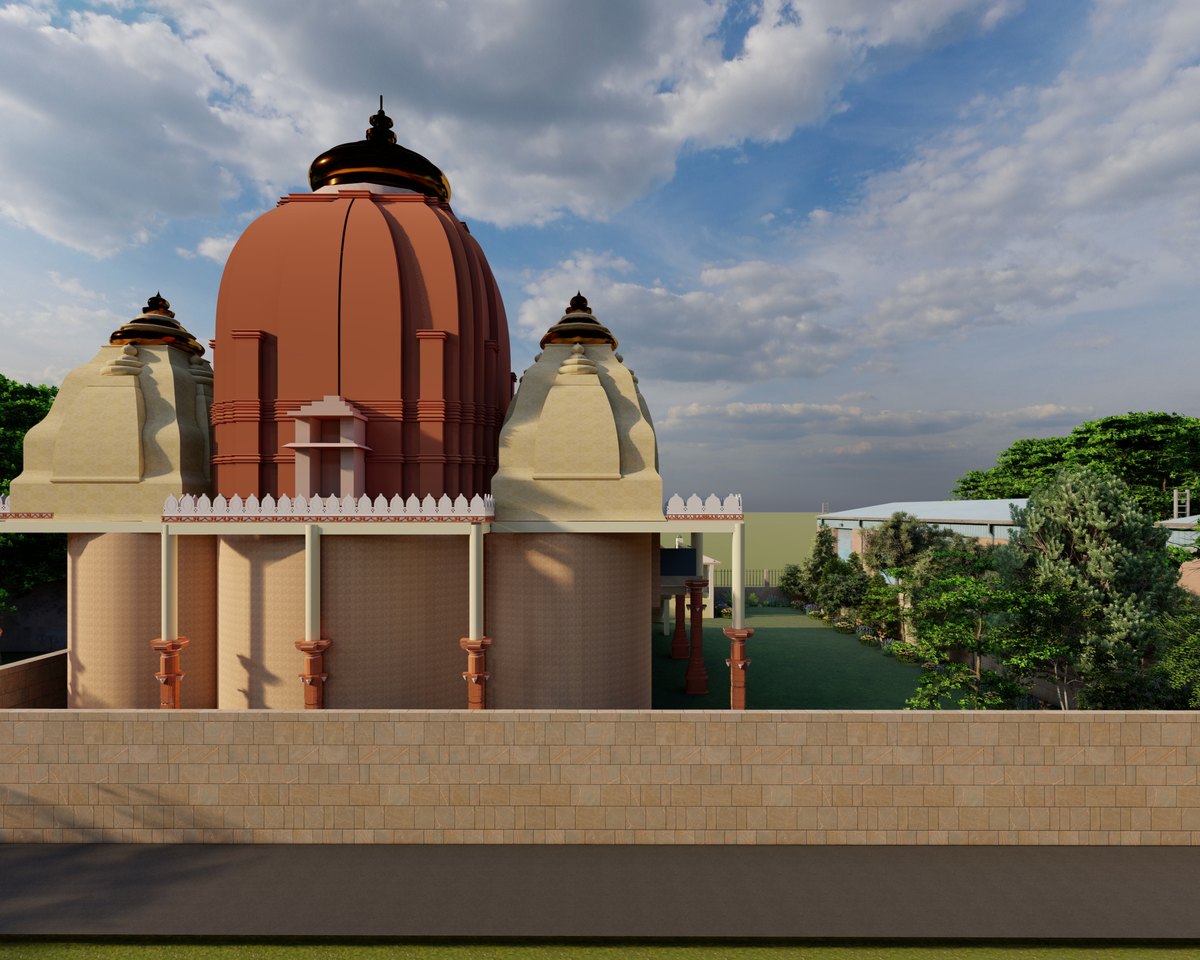 Shiv Mandir — shikhara and domes against the sky